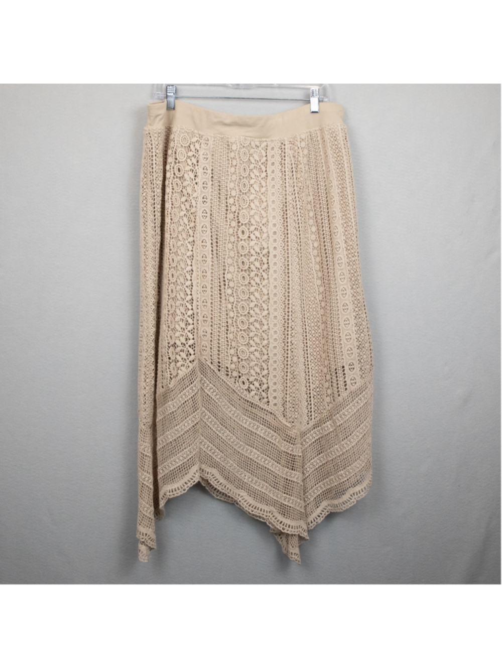 Chico's beige novelty lace asymmetrical maxi skirt NWT-3P